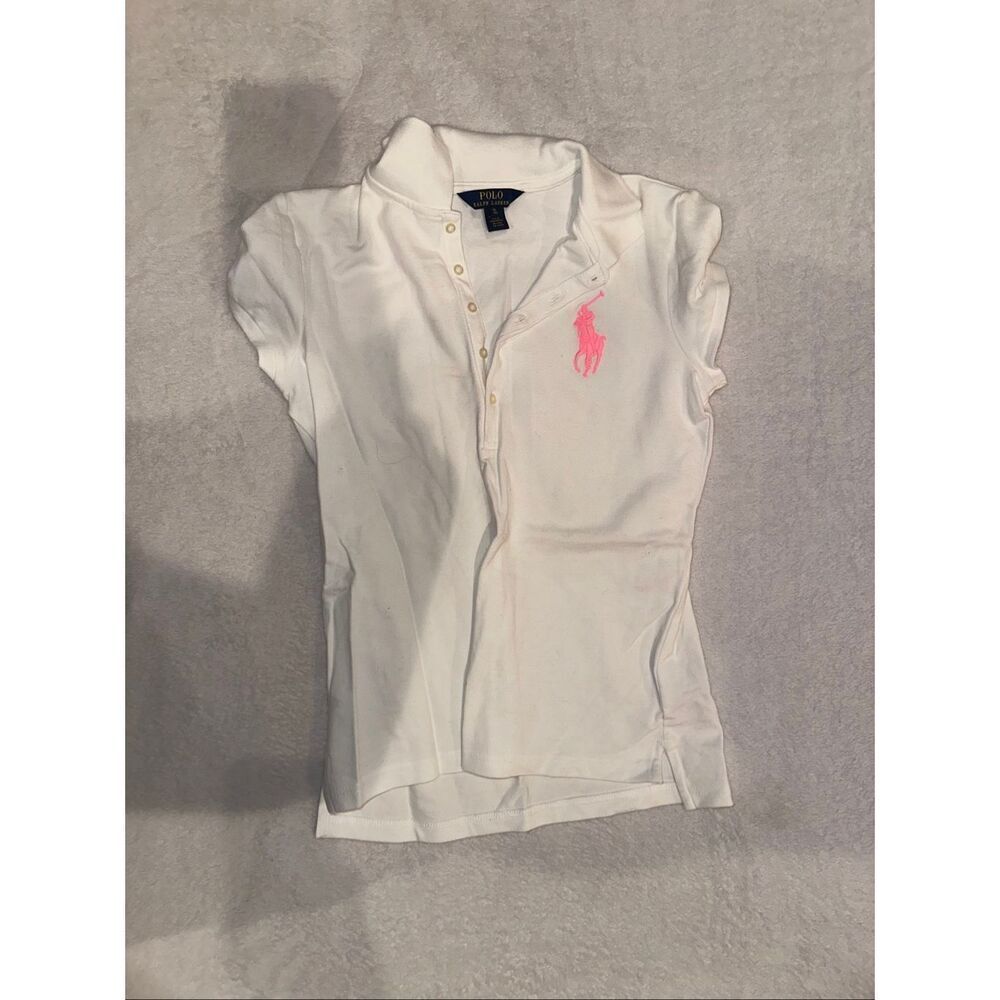 Ralph Lauren Polo white and pink top KIDS SIZE XL fits a women’s XS/S